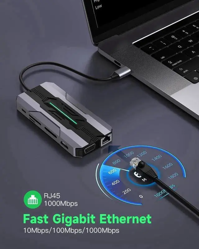 Alt view image 5 of 7 - 13-in-1 USB C Docking Station Multiport Adapter, Type-C Dongle with 4K HDMI, VGA, 100W PD Charging, Gigabit Ethernet, SD/TF Card Reader, USB 3.0/2.0, USB-C Port, Mic/Audio Jack for MacBook and USB-C L