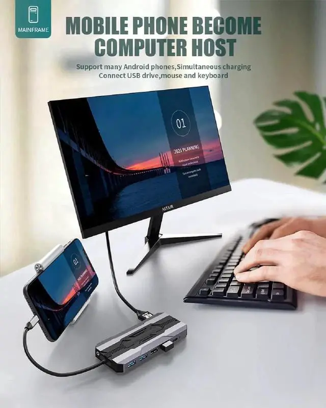 Alt view image 7 of 7 - 13-in-1 USB C Docking Station Multiport Adapter, Type-C Dongle with 4K HDMI, VGA, 100W PD Charging, Gigabit Ethernet, SD/TF Card Reader, USB 3.0/2.0, USB-C Port, Mic/Audio Jack for MacBook and USB-C L