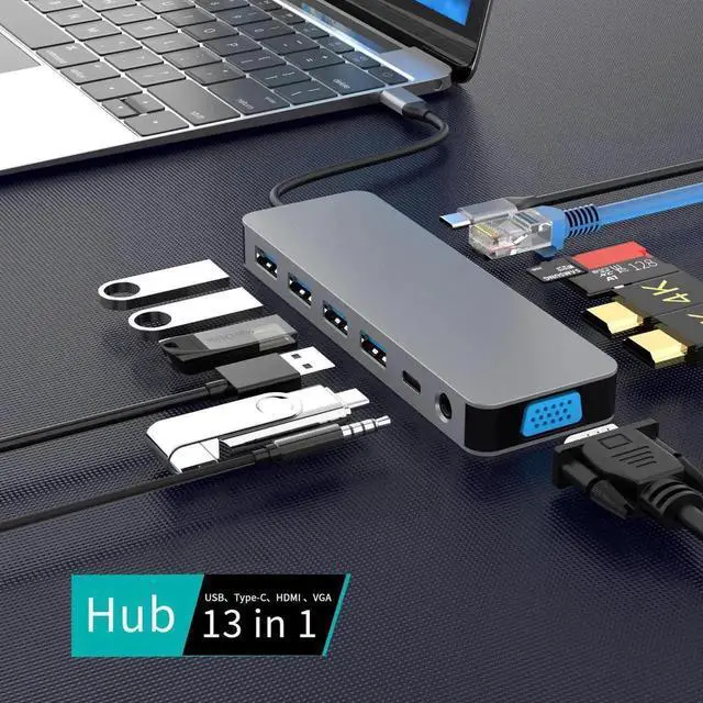 Main image of 13-in-1 USB C Docking Station, Multiport USB-C Hub with Dual HDMI Ports, Supports Triple Monitor Display, Type-C Expansion Adapter for USB-C Laptops, Ideal for Office Multitasking