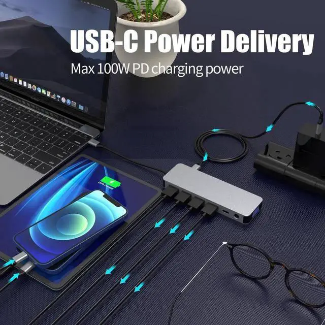 Alt view image 3 of 6 - 13-in-1 USB C Docking Station, Multiport USB-C Hub with Dual HDMI Ports, Supports Triple Monitor Display, Type-C Expansion Adapter for USB-C Laptops, Ideal for Office Multitasking