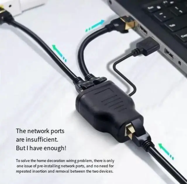Alt view image 2 of 4 - 1 to 2 RJ45 Gigabit Ethernet Splitter with USB Power Supply & LED Indicator, LAN Network Splitter Adapter for Sharing Single Ethernet Cable Between Two Network Devices