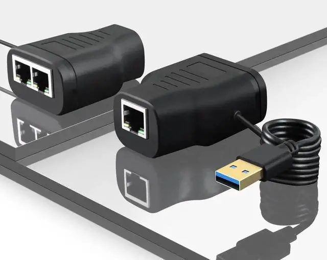 Alt view image 3 of 4 - 1 to 2 RJ45 Gigabit Ethernet Splitter with USB Power Supply & LED Indicator, LAN Network Splitter Adapter for Sharing Single Ethernet Cable Between Two Network Devices