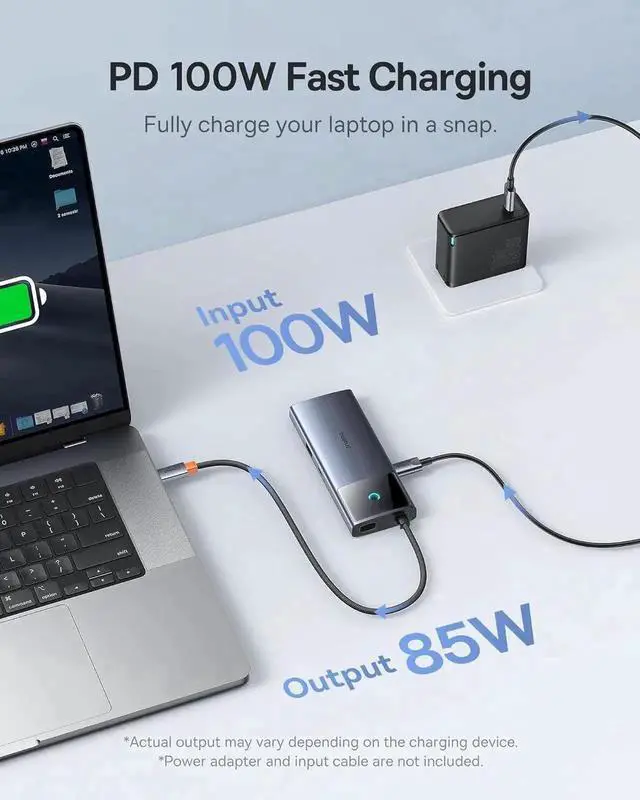 Alt view image 5 of 7 - Baseus 6-in-1 USB C Docking Station, 10Gbps Multiport USB-C Hub with 4K@60Hz HDMI, Gigabit Ethernet, 100W PD Charging, 3 USB A/C Data Ports, USB-C Dock for iPhone 15, Mac, iPad, HP, Microsoft Laptop