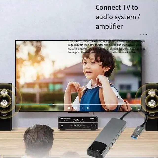 Alt view image 2 of 4 - USB External 5.1 Channel Sound Card with Optical SPDIF Output, Aluminum Alloy USB Audio Adapter, Digital Sound Card for Laptop, Desktop PC, Gaming, Live Streaming and Home Theater Audio System