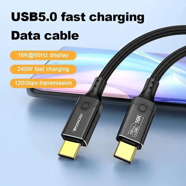 Alt view image 2 of 7 - USB5 Thunderbolt 5 Active Cable, 120Gbps Bandwidth, 240W PD Charging, 16K@60Hz Video, Dual Type-C Active Cord, Compatible with Laptop, Monitor, eGPU and High Performance Docking Station