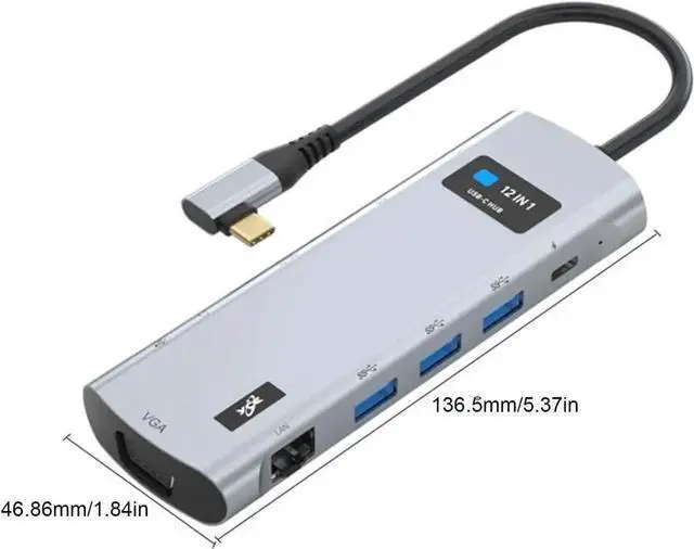 Alt view image 2 of 7 - 12-in-1 USB C Multiport Adapter, Type C Hub with 4K HDMI, VGA, RJ45 Ethernet, 3.5mm Audio Jack, SD/TF Card Reader, 3×USB3.0, Docking Station for Type-C Laptops