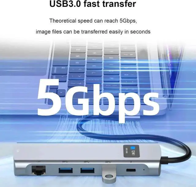 Alt view image 4 of 7 - 12-in-1 USB C Multiport Adapter, Type C Hub with 4K HDMI, VGA, RJ45 Ethernet, 3.5mm Audio Jack, SD/TF Card Reader, 3×USB3.0, Docking Station for Type-C Laptops