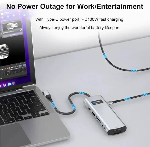 Alt view image 6 of 7 - 12-in-1 USB C Multiport Adapter, Type C Hub with 4K HDMI, VGA, RJ45 Ethernet, 3.5mm Audio Jack, SD/TF Card Reader, 3×USB3.0, Docking Station for Type-C Laptops