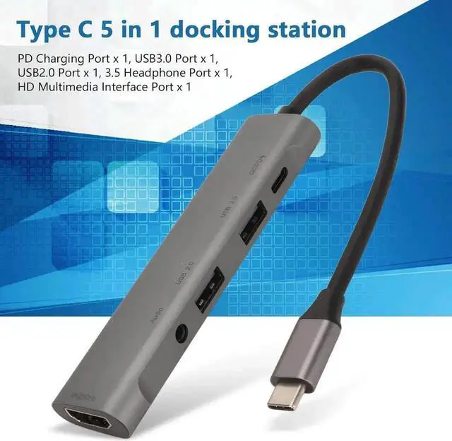 Alt view image 4 of 7 - 5 in 1 USB C Multiport Hub Adapter With 4K HD Output, PD Fast Charging, USB3.0 Port & 3.5mm Audio Jack, Compatible with Laptops, Tablets and All Type-C Devices