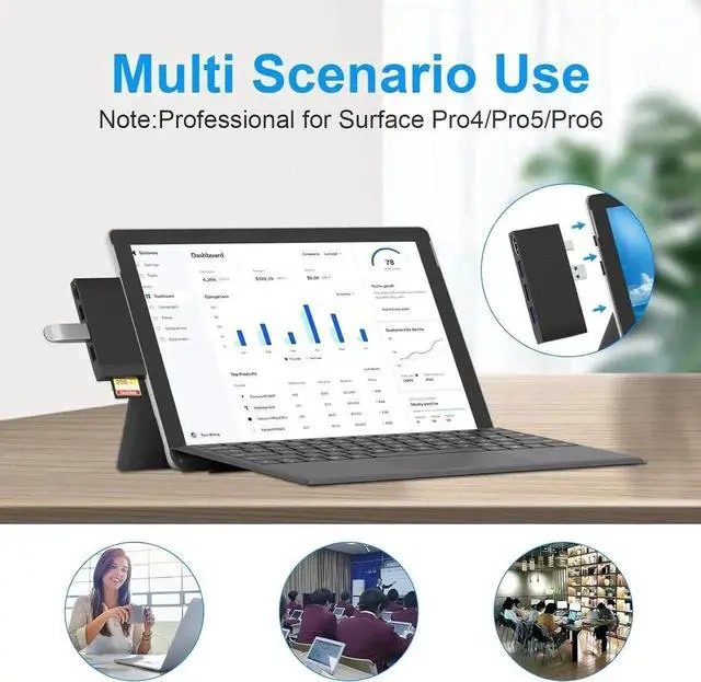 Alt view image 5 of 7 - Surface Pro 4 / Pro 5 / Pro 6 Docking Station, USB Hub with 4K HDMI Output, SD & Micro SD Card Reader, Surface Pro Dongle Dock Adapter with 1×USB3.0, 2×USB2.0 Ports, Multiport Surface Pro 4/5/6 Expans