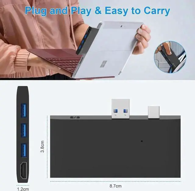 Alt view image 3 of 7 - Surface Pro 4 / Pro 5 / Pro 6 Docking Station, USB Hub with 4K HDMI Output, SD & Micro SD Card Reader, Surface Pro Dongle Dock Adapter with 1×USB3.0, 2×USB2.0 Ports, Multiport Surface Pro 4/5/6 Expans