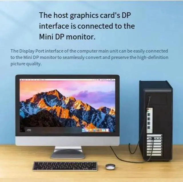 Alt view image 2 of 3 - Mini DisplayPort to DisplayPort Adapter, DP 1.4 Standard Supports 8K@60Hz Video Transmission, Mini DP to DP Cable Converter for Laptop, MacBook, Surface Connecting Monitor, TV and Projector