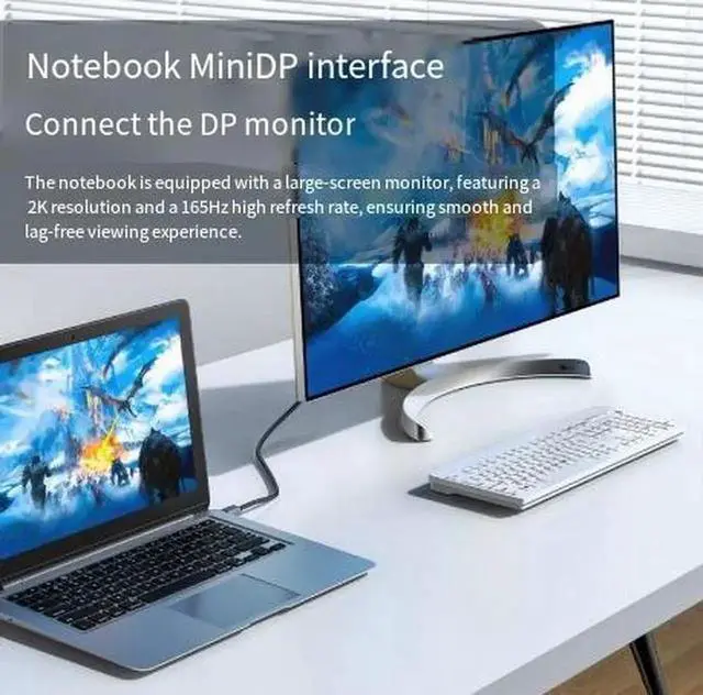 Alt view image 3 of 3 - Mini DisplayPort to DisplayPort Adapter, DP 1.4 Standard Supports 8K@60Hz Video Transmission, Mini DP to DP Cable Converter for Laptop, MacBook, Surface Connecting Monitor, TV and Projector