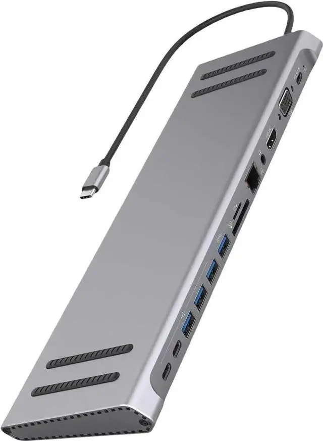Main image of 14 in 1 Type C Hub Multiport Adapter, USB C Docking Station with Dual HDMI, VGA, PD3.0 Charging, Gigabit Ethernet RJ45, USB C & USB Ports, SD/TF Card Reader for USB-C Laptops, Tablets and Smartphones
