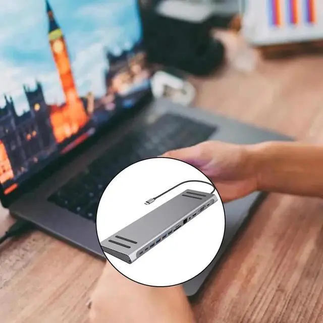 Alt view image 3 of 7 - 14 in 1 Type C Hub Multiport Adapter, USB C Docking Station with Dual HDMI, VGA, PD3.0 Charging, Gigabit Ethernet RJ45, USB C & USB Ports, SD/TF Card Reader for USB-C Laptops, Tablets and Smartphones