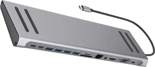 Alt view image 2 of 7 - 14 in 1 Type C Hub Multiport Adapter, USB C Docking Station with Dual HDMI, VGA, PD3.0 Charging, Gigabit Ethernet RJ45, USB C & USB Ports, SD/TF Card Reader for USB-C Laptops, Tablets and Smartphones