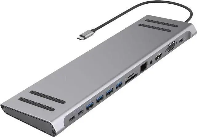 Alt view image 5 of 7 - 14 in 1 Type C Hub Multiport Adapter, USB C Docking Station with Dual HDMI, VGA, PD3.0 Charging, Gigabit Ethernet RJ45, USB C & USB Ports, SD/TF Card Reader for USB-C Laptops, Tablets and Smartphones