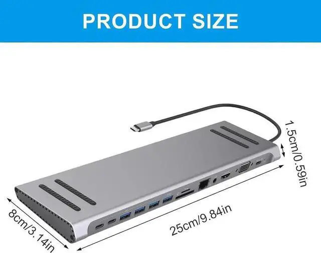 Alt view image 4 of 7 - 14 in 1 Type C Hub Multiport Adapter, USB C Docking Station with Dual HDMI, VGA, PD3.0 Charging, Gigabit Ethernet RJ45, USB C & USB Ports, SD/TF Card Reader for USB-C Laptops, Tablets and Smartphones