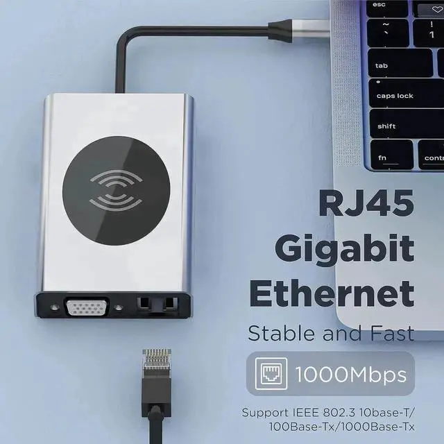Alt view image 3 of 7 - 13 in 1 USB C Docking Station, AUBEAMTO Multiport USB C Hub with 4K HDMI, VGA, Gigabit RJ45 Ethernet, 2×USB3.0, USB-C 3.0/USB2.0, 100W PD Charging, SD/TF Card Reader, 3.5mm AUX Jack for MacBook Pro an