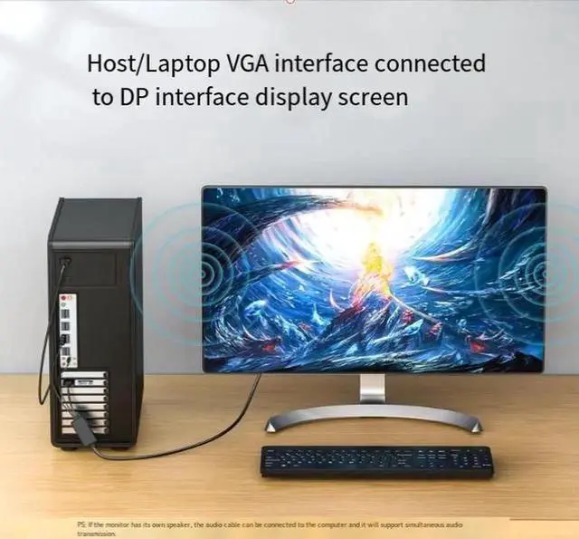 Alt view image 2 of 4 - Active VGA to DisplayPort Adapter Cable, 1080P Full HD VGA Input to DP Output Converter, VGA Source Laptop PC Connect to DisplayPort Monitor, Projector and Display Screen