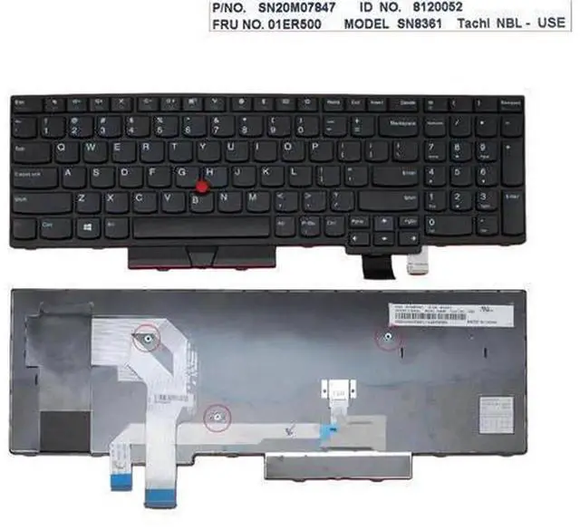 Main image of Laptop US Keyboard with Pointing Stick for Lenovo ThinkPad T570 P51S (Not for P51), Black, Win8 Layout, PN SN20M07934 Notebook Keyboard Replacement Part