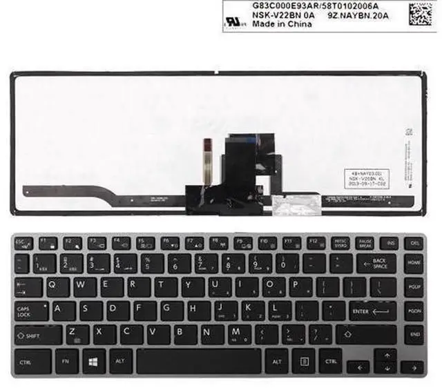 Main image of Backlit US Laptop Replacement Keyboard for Toshiba Tecra Z40-A Z40-B, Gray Frame, Black Keys, Notebook Repair Spare Part