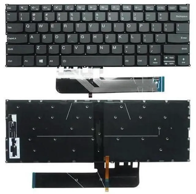Main image of US Layout Backlit Laptop Replacement Keyboard for Lenovo IdeaPad C340-14IWL C340-14API C740-14, Black & Gray Keys, Frameless Notebook Keyboard Spare Part (Check Photos for Matching)