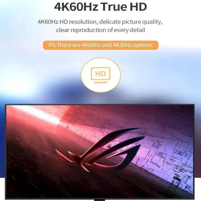 Alt view image 2 of 6 - Active HDMI to DisplayPort Adapter Cable, Unidirectional HDMI Input to DP Output, Supports 4K@60Hz, 1080P@144Hz, USB Powered for Gaming Monitor Laptop PC