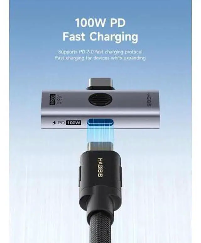 Alt view image 3 of 4 - AJMRTC 2 in 1 USB-C OTG Splitter Adapter TUA09, 100W PD Fast Charging & 10Gbps USB 3.2, Fit for iPhone 16 15 Pro Max, iPad Pro, MacBook, Rog Ally, Steam Deck, Quest 3 2