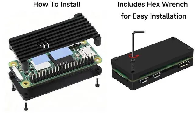 Alt view image 2 of 5 - AJMRTC Raspberry Pi Zero 2 W Aluminum Case Kit, Passive Cooling Shell with 4-Port USB OTG Hub, Power Switch Cable, Pin Header, Hex Wrench & Thermal Pad, 7-in-1 Accessories Set