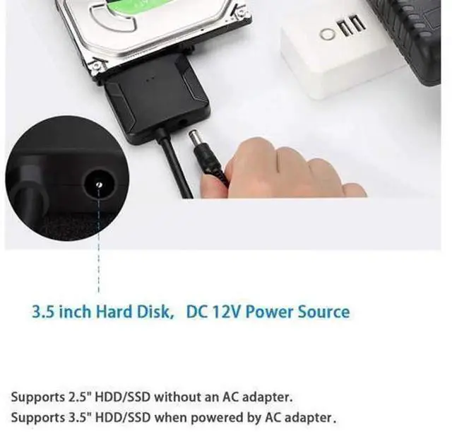 Alt view image 3 of 7 - AJMRTC USB 3.0 to SATA Hard Drive Adapter Cable, SATA to USB Converter for 2.5" & 3.5" HDD SSD, Support UASP, Equipped with 12V 2A Power Adapter