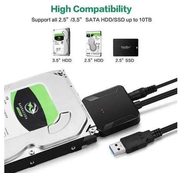Alt view image 2 of 7 - AJMRTC USB 3.0 to SATA Hard Drive Adapter Cable, SATA to USB Converter for 2.5" & 3.5" HDD SSD, Support UASP, Equipped with 12V 2A Power Adapter
