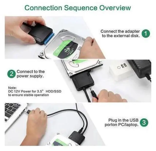 Alt view image 5 of 7 - AJMRTC USB 3.0 to SATA Hard Drive Adapter Cable, SATA to USB Converter for 2.5" & 3.5" HDD SSD, Support UASP, Equipped with 12V 2A Power Adapter