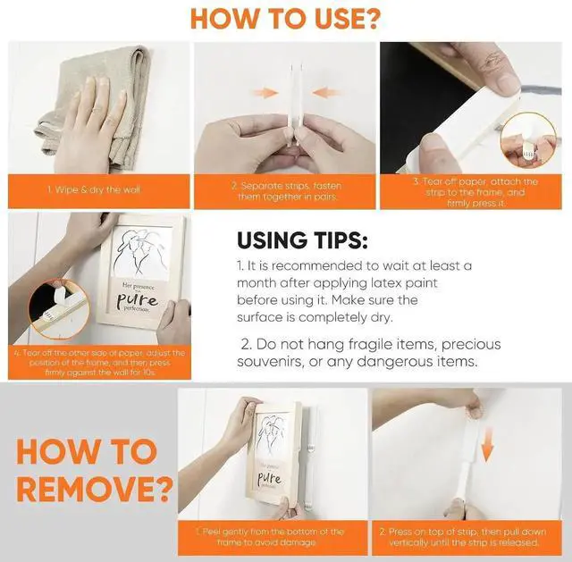 Alt view image 6 of 7 - AJMRTC Damage-Free Picture Hanging Strips, 14 Pairs Heavy Duty Large Adhesive Wall Hanging Strips, No Nail Frame Hanger Kit for Posters, Artworks, Mirrors & Home Decor