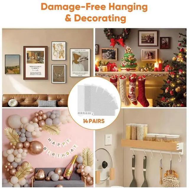 Alt view image 7 of 7 - AJMRTC Damage-Free Picture Hanging Strips, 14 Pairs Heavy Duty Large Adhesive Wall Hanging Strips, No Nail Frame Hanger Kit for Posters, Artworks, Mirrors & Home Decor