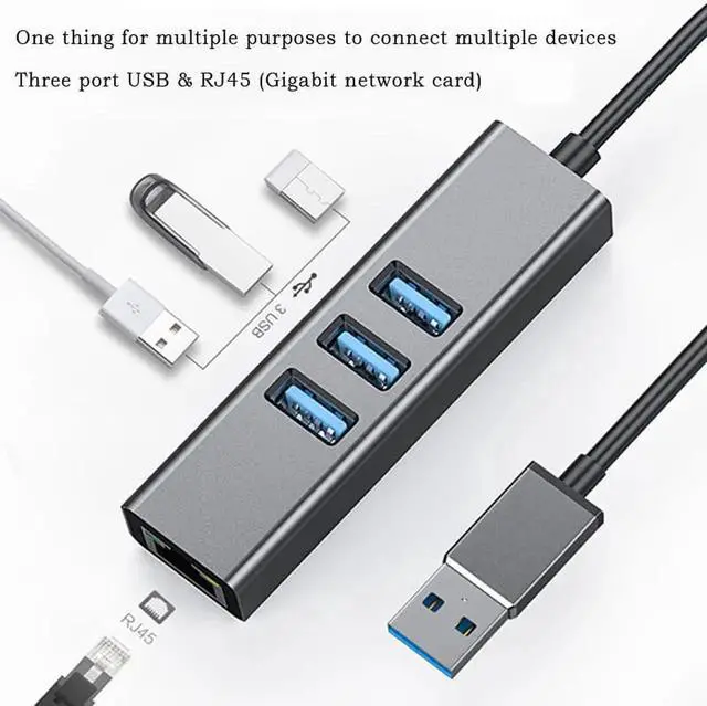 Alt view image 2 of 7 - AJMRTC USB 3.0 Gigabit Network Adapter with USB Hub, Driver-Free USB to RJ45 Gigabit Ethernet Card, 10/100/1000Mbps External Network Expansion Dock for Computers