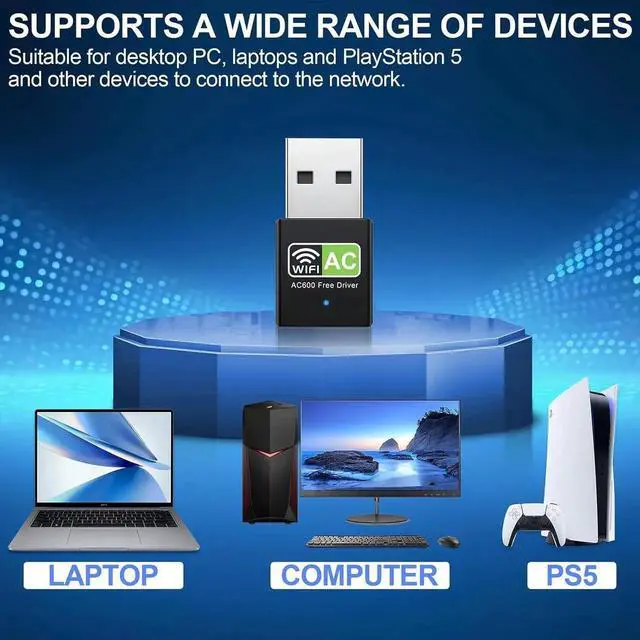 Alt view image 4 of 7 - AJMRTC 600Mbps USB WiFi Adapter, Dual Band 2.4GHz & 5.8GHz Wireless Network Adapter, Support AP Mode, IEEE 802.11g Standard for Desktop PC & Laptop