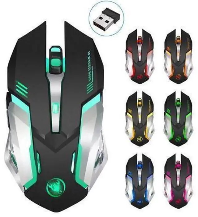 Main image of AJMRTC M10 Rechargeable Wireless Gaming Mouse, Black Wireless Mouse with Colorful LED Lighting, Adjustable 2400DPI & Built-in 600mAh Lithium Battery for Laptop and Desktop Computers