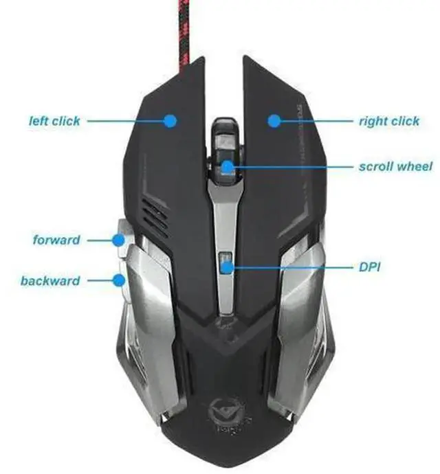 Alt view image 4 of 7 - AJMRTC Black Wired Gaming Mouse, Ergonomic Gaming Mice with 4 Color Backlight, Programmable Adjustable Up to 3200 DPI, USB Wired Mouse for Windows PC Gamers