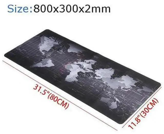 Main image of AJMRTC X-Large World Map Extended Gaming Mouse Pad Mat, 800×300×2mm, Smooth Surface, Stitched Edges & Non-Slip Rubber Base Gaming Mouse Mat for PC Gaming & Office