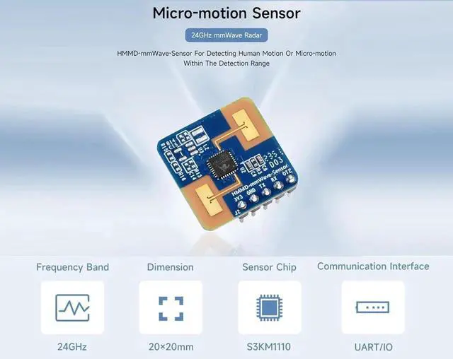 Alt view image 2 of 7 - AJMRTC 24GHz mmWave Radar Human Micro-Motion Detection Sensor Module Based on S3KM1110, FMCW Technology, Compatible with Raspberry Pi, Pi Pico, Jetson Nano and ESP32