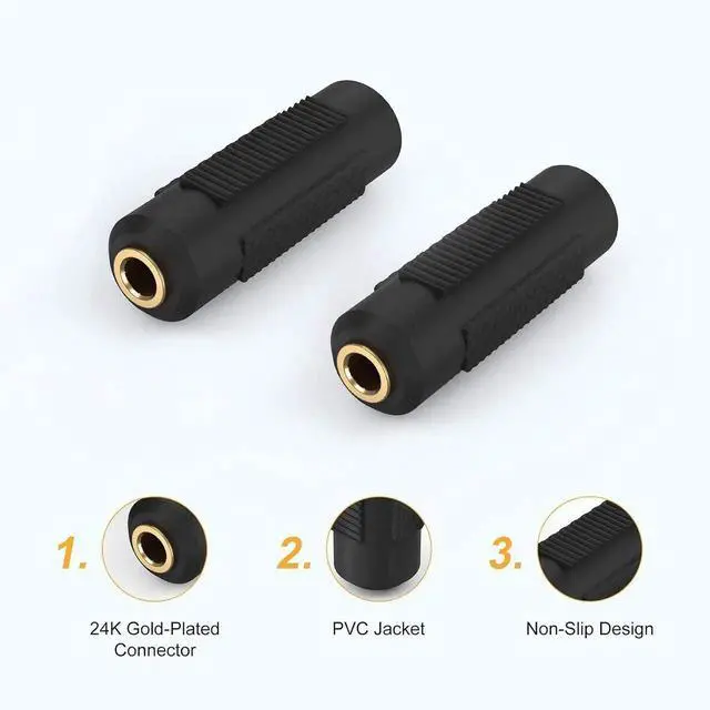 Alt view image 7 of 7 - AJMRTC 2-Pack 3.5mm Stereo Female to Female Audio Coupler, Gold Plated 3.5mm Jack Audio Adapter Connector for Stereo Cables, Headphones and Speakers