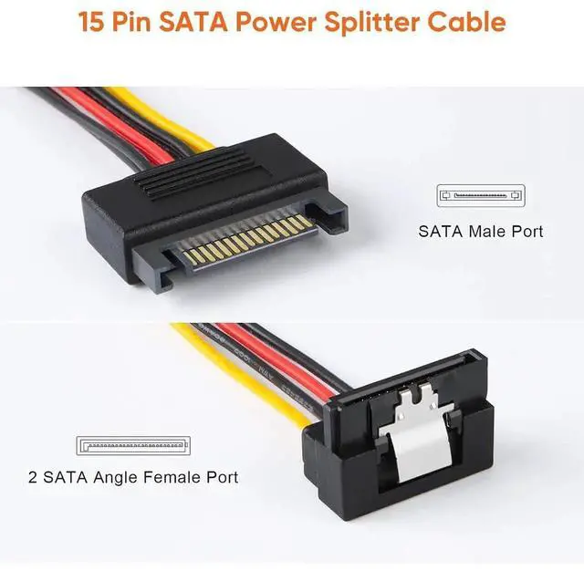 Alt view image 7 of 7 - AJMRTC 2-Pack 6 Inch SATA 15 Pin Male to 2X Down Angle SATA 15 Pin Female Power Splitter Cable, SATA Power Y Splitter for PC Hard Drives and Storage Devices