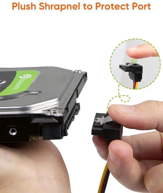 Alt view image 2 of 7 - AJMRTC 2-Pack 6 Inch SATA 15 Pin Male to 2X Down Angle SATA 15 Pin Female Power Splitter Cable, SATA Power Y Splitter for PC Hard Drives and Storage Devices