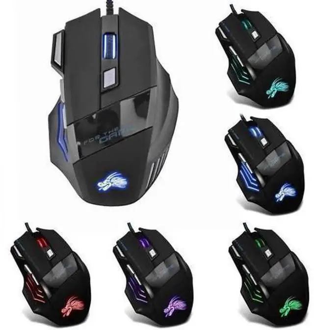 Main image of AJMRTC Black Wired Optical Gaming Mouse, 7-Color Cycling Backlight, Up to 5500 Adjustable DPI, Ergonomic USB Wired Gaming Mice for PC Gamers, Desktop and Laptop Computers