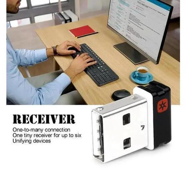 Alt view image 4 of 4 - AJMRTC Unifying USB Wireless Dongle Receiver, USB Unifying Adapter for Wireless Mouse & Keyboard, Supports Up to 6 Devices, Compatible with MX, M905, M510, M505, M950 Peripherals