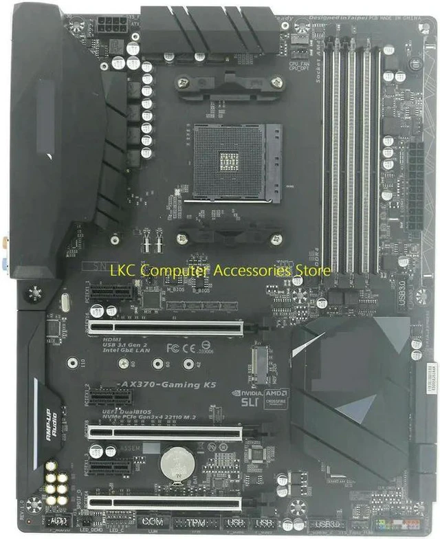 Alt view image 2 of 4 - For GIGABYTE GA-AX370-Gaming K5 Desktop Motherboard AMD X370 Chipset AM4 Socket, DDR4 up to 64GB ATX Mainboard, PCI-E 3.0, M.2 NVMe, 100% Fully Tested, Support AMD Ryzen 5000 Series CPUs Gaming PC Rep