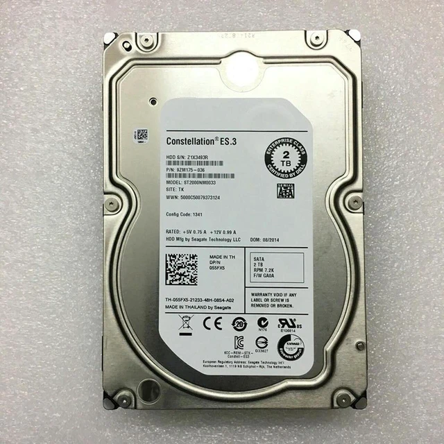 Main image of 2TB 3.5 Inch SATA Internal Hard Drive 7200RPM 64MB Cache Server HDD Replacement, Part Number 55FX5 055FX5 Model ST2000NM0033, Enterprise Grade Hard Disk for Server Storage Upgrade