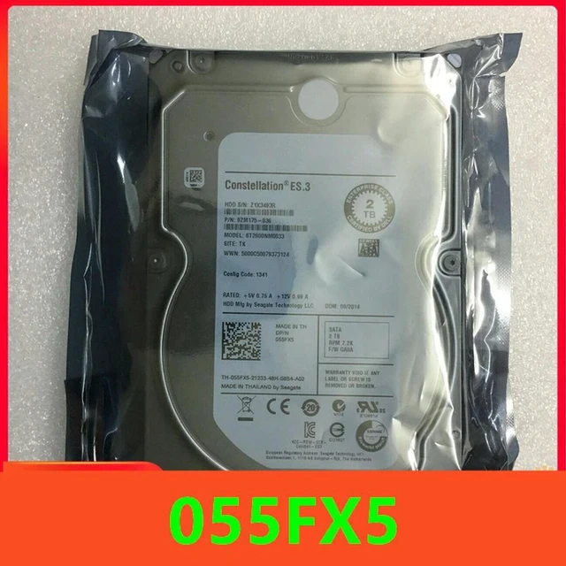 Alt view image 2 of 2 - 2TB 3.5 Inch SATA Internal Hard Drive 7200RPM 64MB Cache Server HDD Replacement, Part Number 55FX5 055FX5 Model ST2000NM0033, Enterprise Grade Hard Disk for Server Storage Upgrade