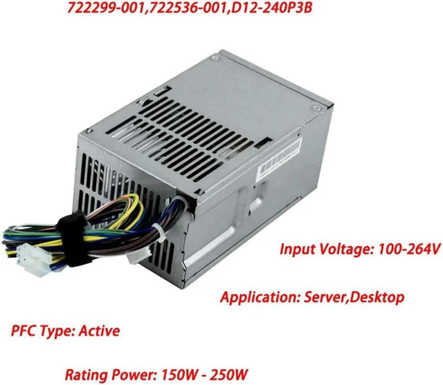 Main image of 240W SFF Server Desktop Power Supply PSU Replacement, Part 722299-001 722536-001 D12-240P3B, For HP 400 600 G1 G2 SFF PC, 240W Internal Switching Power Unit Fully Tested